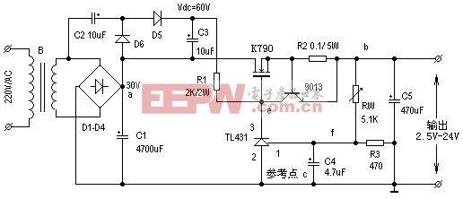 用TL431制成的高精度稳压直流电源电路图